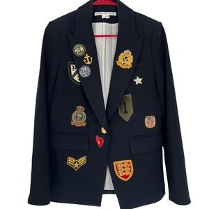 🌺 Veronica Beard Navy Blazer with Striped Lining and Patches